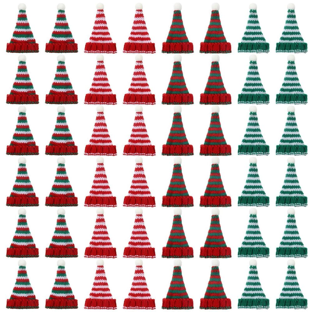 7950 48 Pcs Mini Santa Hats for Crafts Small Christmas Knit Hat Tiny